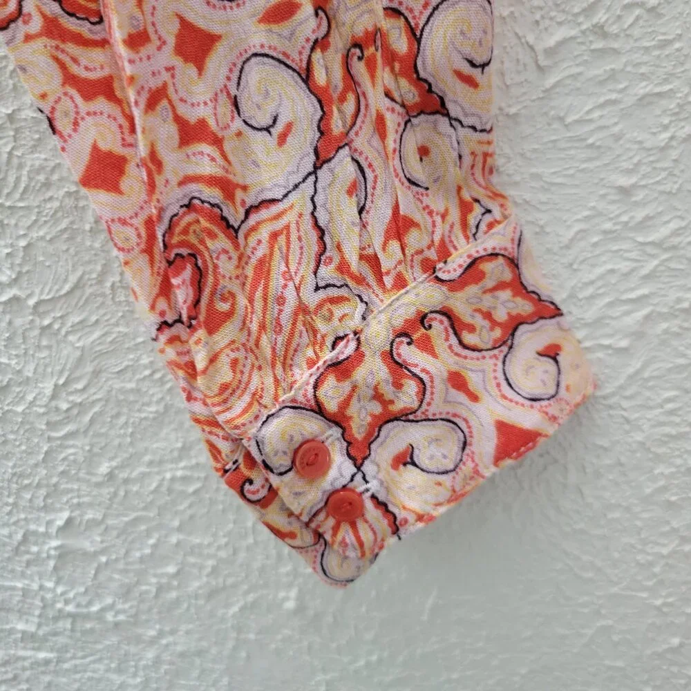 Sanctuary Sz S Orange & White Long Sleeve Blouse V-Neck Strings Peasant Top - Picture 3 of 6